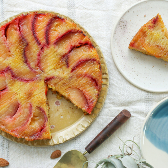 Cornmeal Upside-Down Plum Cake - Familystyle Food