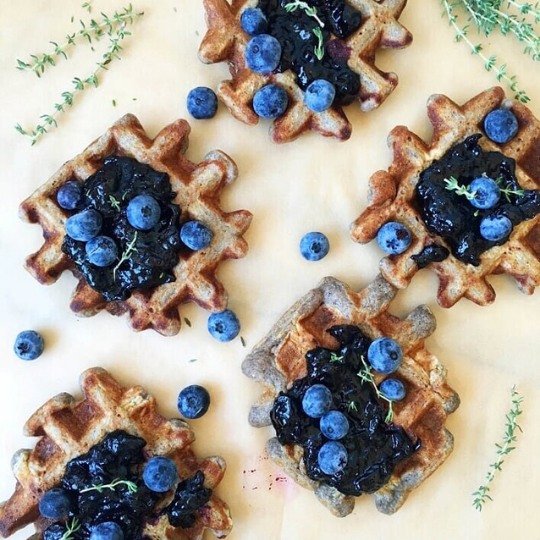Waffles with Blueberry Thyme Syrup