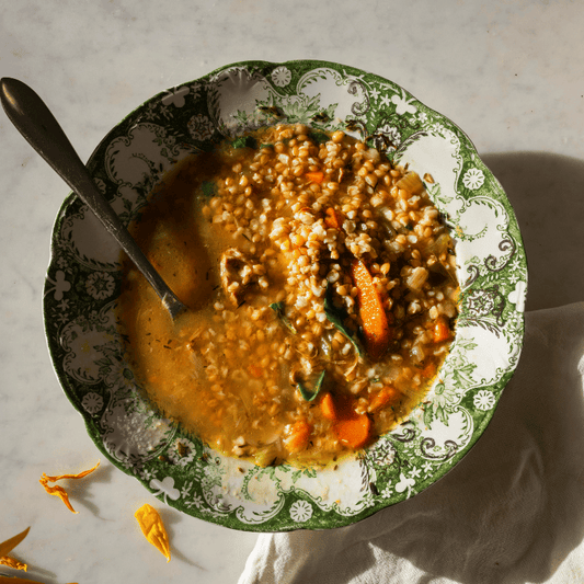 Chicken and Leek soup with Einkorn Berries