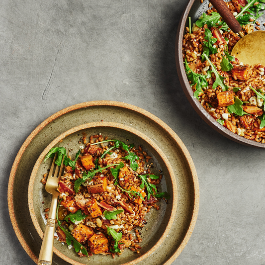 Roasted Sweet Potato Rye Berry Salad